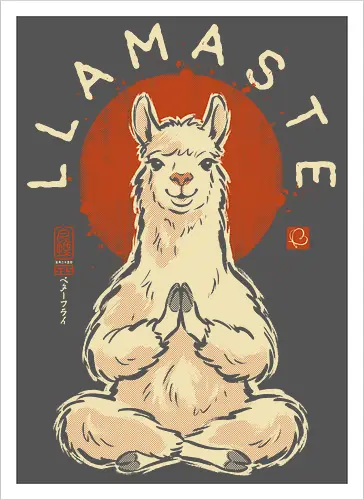 Llamaste - llama, yoga, llamaste, funny, vintage, retro, japanese, meditation, zen, namaste, pun, quote, humor, cute, alpaca - Kunstdruck