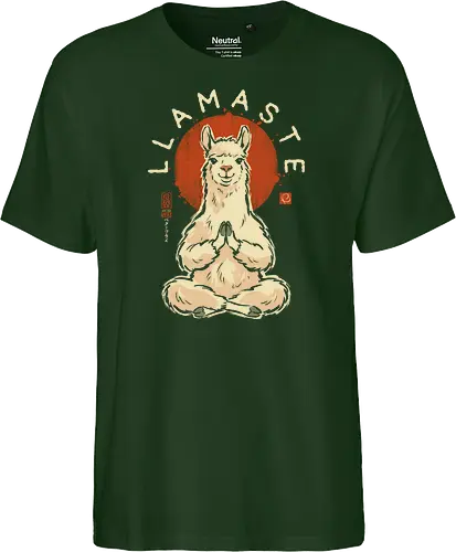 Llamaste - llama, yoga, llamaste, funny, vintage, retro, japanese, meditation, zen, namaste, pun, quote, humor, cute, alpaca - Fairtrade T-Shirt