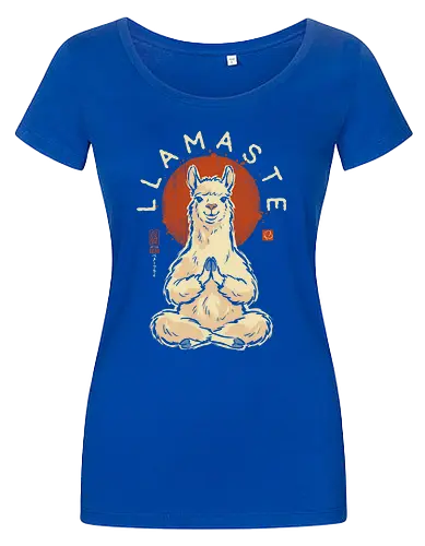 Llamaste - llama, yoga, llamaste, funny, vintage, retro, japanese, meditation, zen, namaste, pun, quote, humor, cute, alpaca - Damen T-Shirt