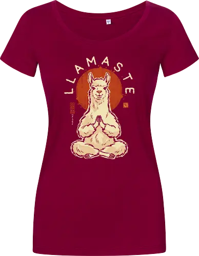 Llamaste - llama, yoga, llamaste, funny, vintage, retro, japanese, meditation, zen, namaste, pun, quote, humor, cute, alpaca - Damen T-Shirt