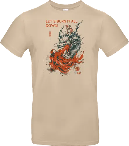 Let's Burn It All Down! - cat, dragon, funny, fire, vintage, retro, japanese, fantasy, chaos, quote, humor, cute, mood, sarcastic, burn - Standard T-Shirt