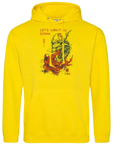 Let's Burn It All Down! - cat, dragon, funny, fire, vintage, retro, japanese, fantasy, chaos, quote, humor, cute, mood, sarcastic, burn - Standard Hoodie