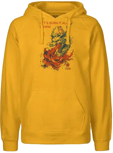 Let's Burn It All Down! - cat, dragon, funny, fire, vintage, retro, japanese, fantasy, chaos, quote, humor, cute, mood, sarcastic, burn - Fairtrade Hoodie