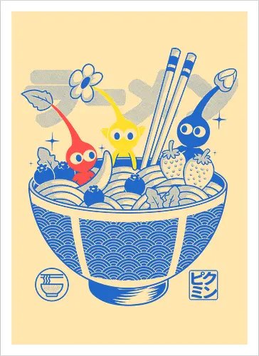 Fruit Ramen - ramen, fruit, noodles, gaming, gamer, videogame, cute, kawaii, japanese, japan, food, funny, retro, nostalgia, geek, popculture, cartoon, creatures, botanical, anime - Kunstdruck
