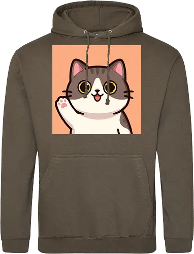 Cute waving cat - cute cat, waving cat, kitty, cat lover, kawaii, pet, animal, cute design - Standard Hoodie