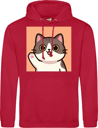 Cute waving cat - cute cat, waving cat, kitty, cat lover, kawaii, pet, animal, cute design - Standard Hoodie