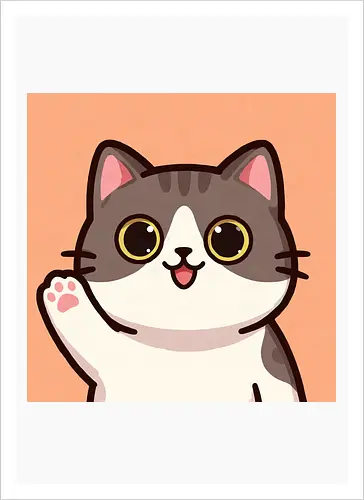 Cute waving cat - cute cat, waving cat, kitty, cat lover, kawaii, pet, animal, cute design - Kunstdruck