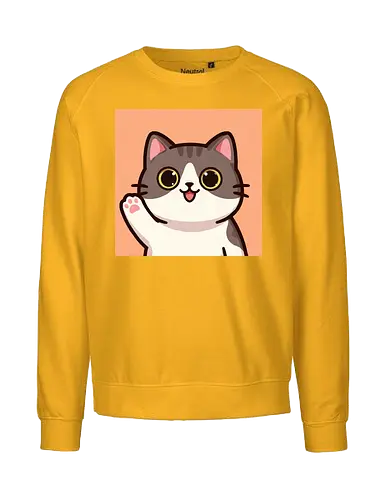 Cute waving cat - cute cat, waving cat, kitty, cat lover, kawaii, pet, animal, cute design - Fairtrade Sweatshirt