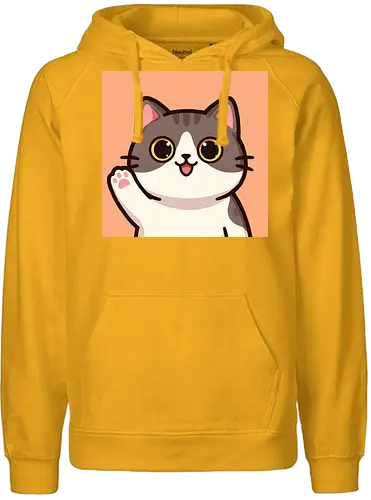 Cute waving cat - cute cat, waving cat, kitty, cat lover, kawaii, pet, animal, cute design - Fairtrade Hoodie