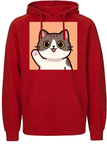 Cute waving cat - cute cat, waving cat, kitty, cat lover, kawaii, pet, animal, cute design - Fairtrade Hoodie