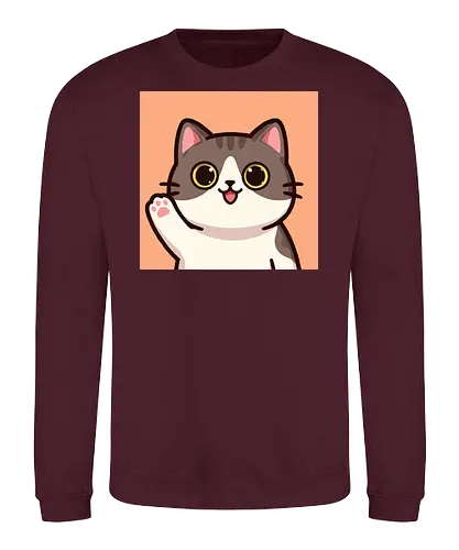 Cute waving cat - cute cat, waving cat, kitty, cat lover, kawaii, pet, animal, cute design - Sweatshirt