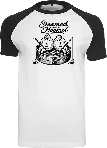 Steamed And Hooked - bao, xia long bao, dumpling, chinese food, comfort food, funny dumpling, dumplings, steamed dumpling, hooked - Raglan T-Shirt