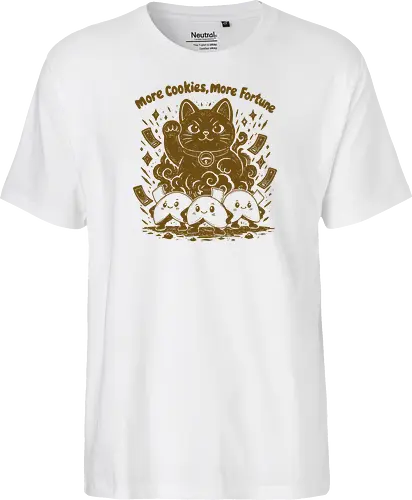 More Cookies More Fortune - cookies, cookie, fortune cookies, lucky symbol, fortune cookie, linocut, lucky, funny cookie, funny food, snacks, good luck - Fairtrade T-Shirt