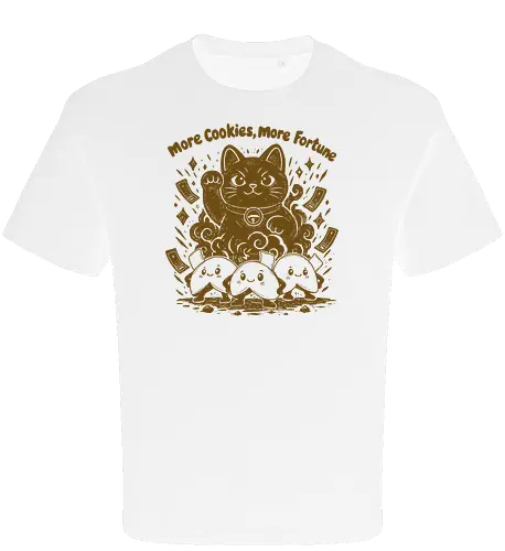 More Cookies More Fortune - cookies, cookie, fortune cookies, lucky symbol, fortune cookie, linocut, lucky, funny cookie, funny food, snacks, good luck - Oversize T-Shirt