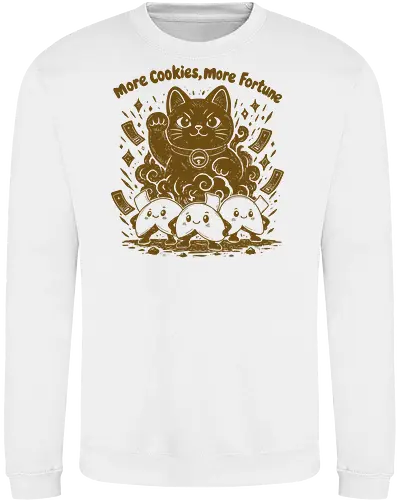 More Cookies More Fortune - cookies, cookie, fortune cookies, lucky symbol, fortune cookie, linocut, lucky, funny cookie, funny food, snacks, good luck - Sweatshirt