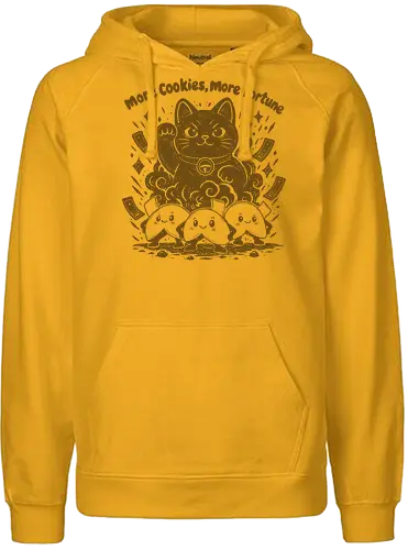 More Cookies More Fortune - cookies, cookie, fortune cookies, lucky symbol, fortune cookie, linocut, lucky, funny cookie, funny food, snacks, good luck - Fairtrade Hoodie