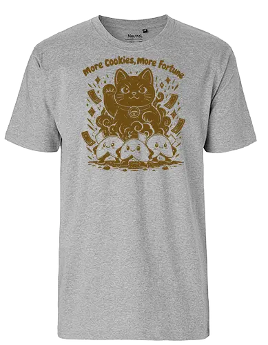 More Cookies More Fortune - cookies, cookie, fortune cookies, lucky symbol, fortune cookie, linocut, lucky, funny cookie, funny food, snacks, good luck - Fairtrade T-Shirt