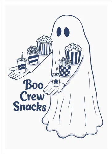 Boo Crew Snacks  - ghost, boo, movie snacks, popcorn, soda, french fries, boo crew snack, movie lover, horror movie, funny snacks, halloween, spooky season, halloween design - Kunstdruck
