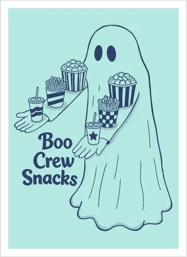 Boo Crew Snacks  - ghost, boo, movie snacks, popcorn, soda, french fries, boo crew snack, movie lover, horror movie, funny snacks, halloween, spooky season, halloween design - Kunstdruck