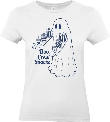 Boo Crew Snacks  - ghost, boo, movie snacks, popcorn, soda, french fries, boo crew snack, movie lover, horror movie, funny snacks, halloween, spooky season, halloween design - Standard T-Shirt (Frauen)