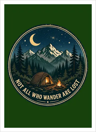 Not All Who Wander Are Lost Camping Abenteuer Frieden - Camping, Abenteuer, Natur, Outdoor, Berge, Wandern, Lagerfeuer, Abenteuerlust, Wald - Kunstdruck
