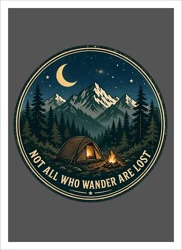 Not All Who Wander Are Lost Camping Abenteuer Frieden - Camping, Abenteuer, Natur, Outdoor, Berge, Wandern, Lagerfeuer, Abenteuerlust, Wald - Kunstdruck