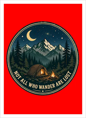 Not All Who Wander Are Lost Camping Abenteuer Frieden - Camping, Abenteuer, Natur, Outdoor, Berge, Wandern, Lagerfeuer, Abenteuerlust, Wald - Kunstdruck