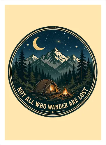 Not All Who Wander Are Lost Camping Abenteuer Frieden - Camping, Abenteuer, Natur, Outdoor, Berge, Wandern, Lagerfeuer, Abenteuerlust, Wald - Kunstdruck