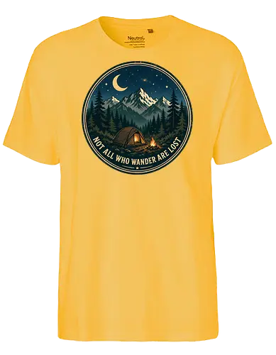 Not All Who Wander Are Lost Camping Abenteuer Frieden - Camping, Abenteuer, Natur, Outdoor, Berge, Wandern, Lagerfeuer, Abenteuerlust, Wald - Fairtrade T-Shirt