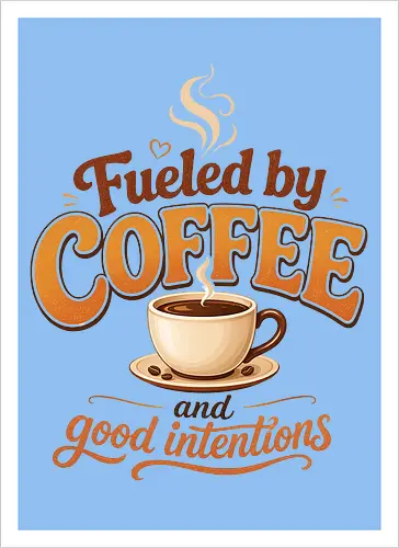 Fueled by Coffee and Good Intentions Kaffee Spruch Design - Kaffee, Coffee, Kaffeeliebhaber, Espresso, Spruch, Lifestyle, Morgenmuffel, Genuss, Office - Kunstdruck