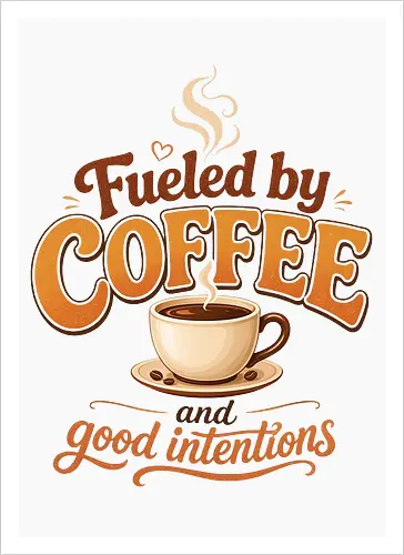 Fueled by Coffee and Good Intentions Kaffee Spruch Design - Kaffee, Coffee, Kaffeeliebhaber, Espresso, Spruch, Lifestyle, Morgenmuffel, Genuss, Office - Kunstdruck