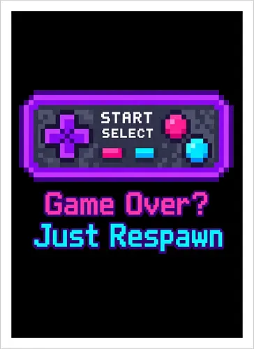 Game Over Just Respawn Gamer Controller Retro Gaming - Gaming, Retro, Videospiele, Controller, Zocker, Nerd, Geek, Respawn, Gamer - Kunstdruck