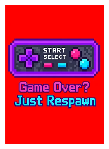 Game Over Just Respawn Gamer Controller Retro Gaming - Gaming, Retro, Videospiele, Controller, Zocker, Nerd, Geek, Respawn, Gamer - Kunstdruck