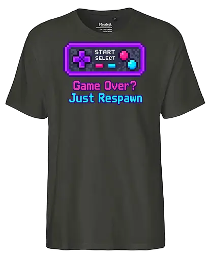 Game Over Just Respawn Gamer Controller Retro Gaming - Gaming, Retro, Videospiele, Controller, Zocker, Nerd, Geek, Respawn, Gamer - Fairtrade T-Shirt