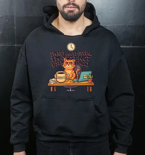Katze Anti-Social Lustiges Büro Spruch Design - Katze, Cat, Büro, Spruch, Lustig, Humor, Arbeit, Office, Sarkasmus - Cropped Hoodie
