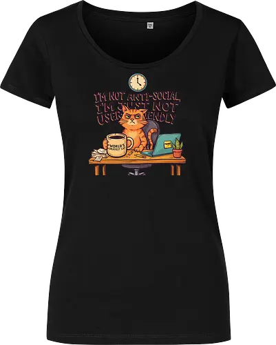 Katze Anti-Social Lustiges Büro Spruch Design - Katze, Cat, Büro, Spruch, Lustig, Humor, Arbeit, Office, Sarkasmus - Damen T-Shirt