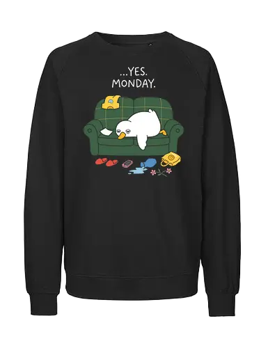 The Ultimate Faceplant: Exhausted Mode - kawaii couch potato, messy room graphic, funny exhaustion shirt, lazy day graphic tee, introvert apparel, burnout mood clothing, faceplant duck design, relatable aesthetic streetwear, cute tired animal merch, monday mood fashion - Fairtrade Sweatshirt