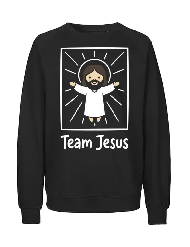 Minimalist Savior: Chibi Jesus - Jesus shirt, Christian graphic tee, chibi Jesus design, minimalist faith apparel, cute religious clothing, kawaii Christian merch, modern church streetwear, subtle faith fashion, inspirational graphic tee, simple Jesus illustration - Fairtrade Sweatshirt