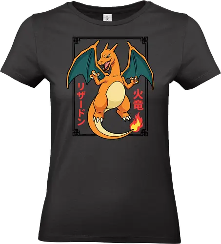 Flame Emperor: The Classic Fire Dragon - Charizard shirt, fire dragon graphic tee, retro 90s gaming apparel, anime pocket monster streetwear, nostalgic gamer clothing, Japanese text anime design, classic fire starter merch, vintage manga aesthetic, otaku streetwear fashion, gen 1 gaming shirt - Standard T-Shirt (Frauen)