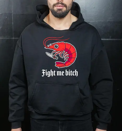 Shrimply Dangerous: The Knife Prawn - funny shrimp shirt, knife wielding animal graphic, ironic meme apparel, cute but psycho tee, quirky streetwear fashion, surreal animal design, foodie humor clothing, minimalist sea creature shirt, weird indie graphic tee, angry prawn merch - Cropped Hoodie