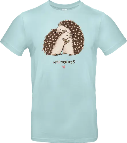 Zwei Braune Igel Umarmen Sich Wortspiel Rosa Herz - beige braune Igel Stacheln, zarte Tier Kunst, Igel umarmen sich süß, tierisches Wortspiel, zwei braune Igel, gemütliche Tier Kunst, Buntstift Igel Illustration, großer kleiner Igel Umarmung, rosa Herz Tier, Tier Liebe Druck, Igel Liebhaber Geschenk, Tier Wortspiel Shirt, handgefertigte Igel Kunst, warme Tier Umarmung, süße braune Typografie - Standard T-Shirt