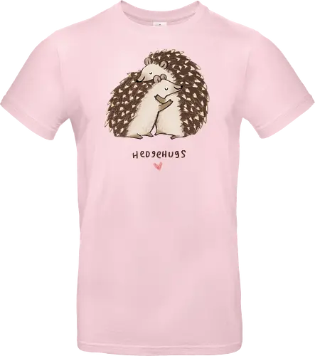 Zwei Braune Igel Umarmen Sich Wortspiel Rosa Herz - beige braune Igel Stacheln, zarte Tier Kunst, Igel umarmen sich süß, tierisches Wortspiel, zwei braune Igel, gemütliche Tier Kunst, Buntstift Igel Illustration, großer kleiner Igel Umarmung, rosa Herz Tier, Tier Liebe Druck, Igel Liebhaber Geschenk, Tier Wortspiel Shirt, handgefertigte Igel Kunst, warme Tier Umarmung, süße braune Typografie - Standard T-Shirt