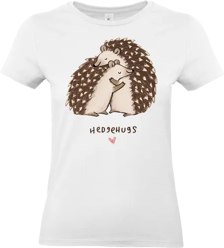 Zwei Braune Igel Umarmen Sich Wortspiel Rosa Herz - beige braune Igel Stacheln, zarte Tier Kunst, Igel umarmen sich süß, tierisches Wortspiel, zwei braune Igel, gemütliche Tier Kunst, Buntstift Igel Illustration, großer kleiner Igel Umarmung, rosa Herz Tier, Tier Liebe Druck, Igel Liebhaber Geschenk, Tier Wortspiel Shirt, handgefertigte Igel Kunst, warme Tier Umarmung, süße braune Typografie - Standard T-Shirt (Frauen)