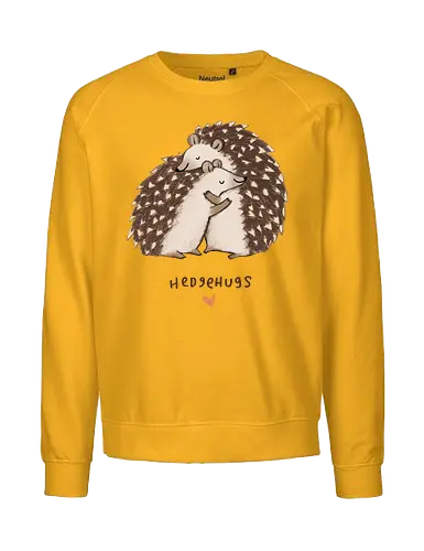 Zwei Braune Igel Umarmen Sich Wortspiel Rosa Herz - beige braune Igel Stacheln, zarte Tier Kunst, Igel umarmen sich süß, tierisches Wortspiel, zwei braune Igel, gemütliche Tier Kunst, Buntstift Igel Illustration, großer kleiner Igel Umarmung, rosa Herz Tier, Tier Liebe Druck, Igel Liebhaber Geschenk, Tier Wortspiel Shirt, handgefertigte Igel Kunst, warme Tier Umarmung, süße braune Typografie - Fairtrade Sweatshirt