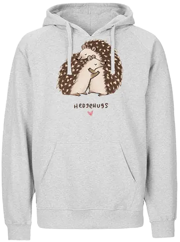 Zwei Braune Igel Umarmen Sich Wortspiel Rosa Herz - beige braune Igel Stacheln, zarte Tier Kunst, Igel umarmen sich süß, tierisches Wortspiel, zwei braune Igel, gemütliche Tier Kunst, Buntstift Igel Illustration, großer kleiner Igel Umarmung, rosa Herz Tier, Tier Liebe Druck, Igel Liebhaber Geschenk, Tier Wortspiel Shirt, handgefertigte Igel Kunst, warme Tier Umarmung, süße braune Typografie - Fairtrade Hoodie