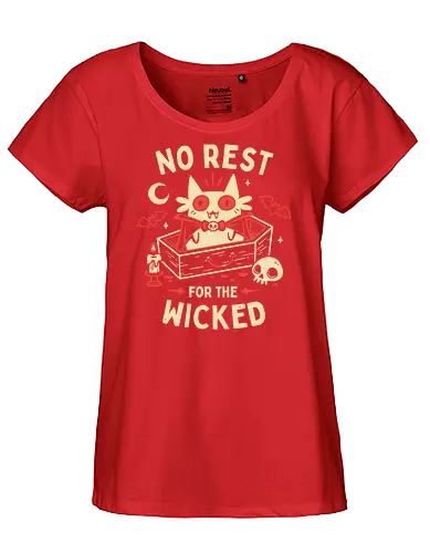 No Rest For The Wicked - Vampire Cat - vampire cat, batcat, dracula, spooky, halloween, coffin, no sleep, wicked, horror, bats, creepy cute, gothic, white cat, oktober - Fairtrade Girl Shirt