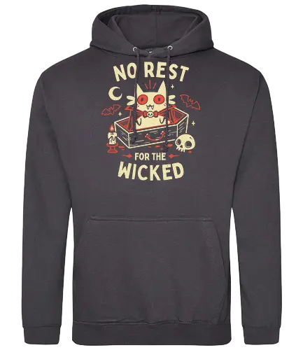 No Rest For The Wicked - Vampire Cat - vampire cat, batcat, dracula, spooky, halloween, coffin, no sleep, wicked, horror, bats, creepy cute, gothic, white cat, oktober - Standard Hoodie