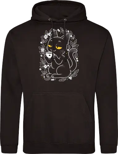 Purrfect Coffee - coffee, cat, cats, blackcat, feline, kitty, coffeeart, cafe, cute, vintage, retro, botanical, berries, nature, cozy, kawaii, minimalist, funny, pet, animal - Standard Hoodie