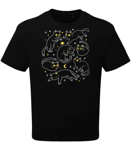 Space Cats - universe, space, cats, cat, cosmic, galaxy, astronomy, stars, moon, planet, celestial, blackcat, feline, kitty, cute, retro, vintage, kawaii, sci-fi, geek - Oversize T-Shirt