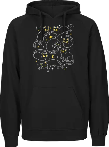 Space Cats - universe, space, cats, cat, cosmic, galaxy, astronomy, stars, moon, planet, celestial, blackcat, feline, kitty, cute, retro, vintage, kawaii, sci-fi, geek - Fairtrade Hoodie